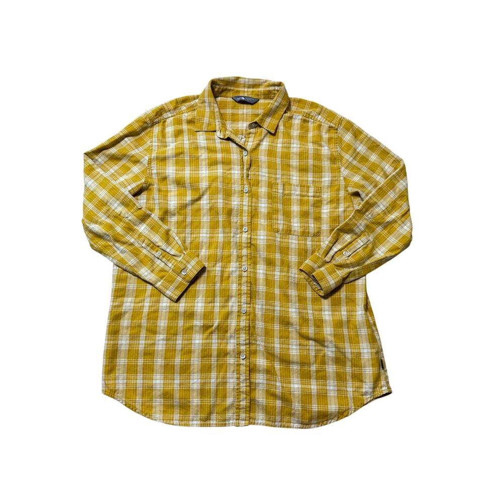 The North Face Women's Plaid Button Down Shirt Cotton Lyocell Yellow Size XL